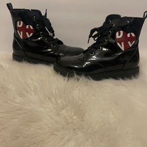 DKNY patent leather heart LUV boots
